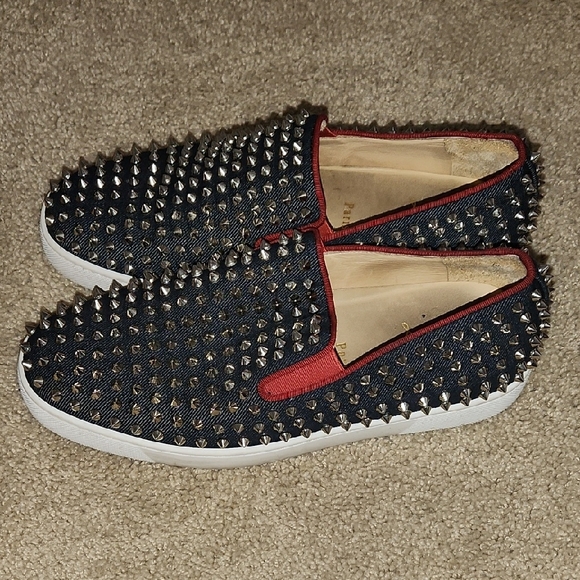 Used Christian Louboutin Men\'s Studded Slip-On Shoes - Black and Red main image 6